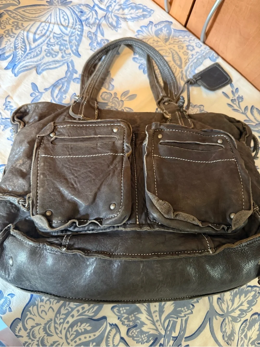 OLIVIA HARRIS Dark Gray LEATHER SATCHEL TOTE  BAG Purse Pocketbook